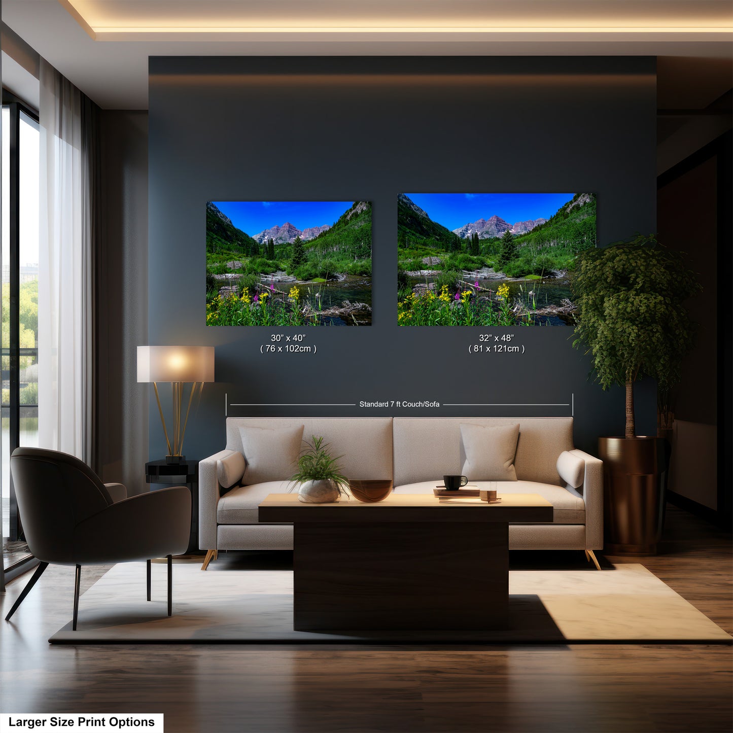 a living room filled with furniture and a painting on the wall