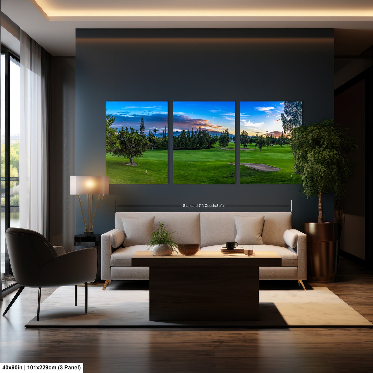 a living room filled with furniture and a painting on the wall