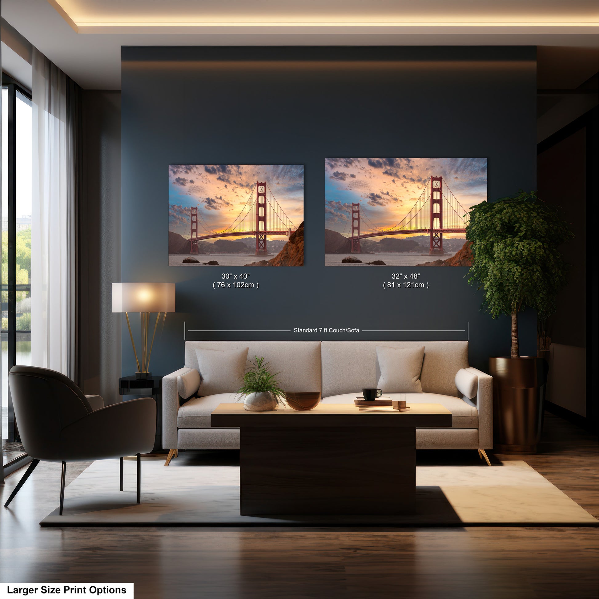 a living room filled with furniture and a painting on the wall
