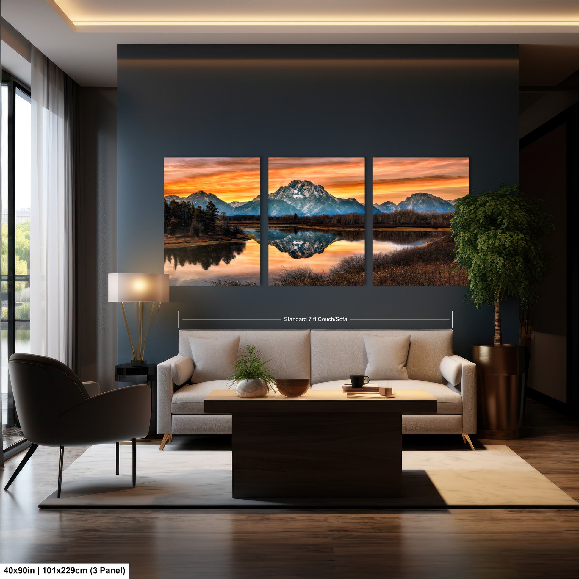 a living room filled with furniture and a painting on the wall