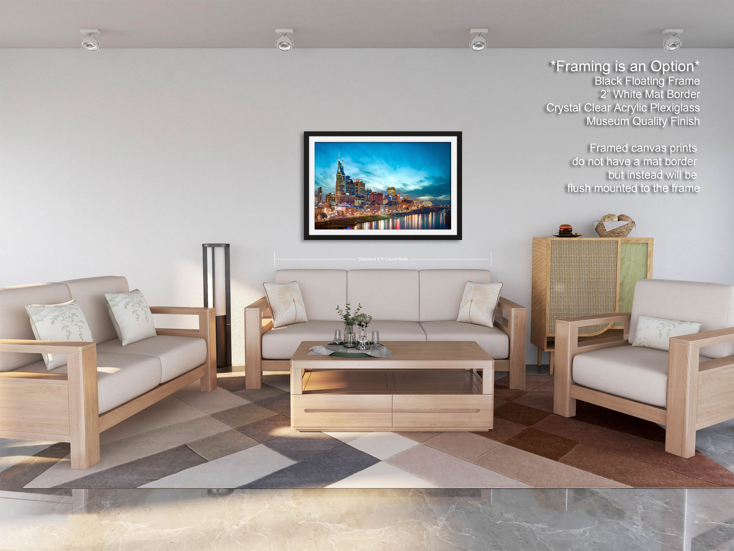 a living room filled with furniture and a painting on the wall