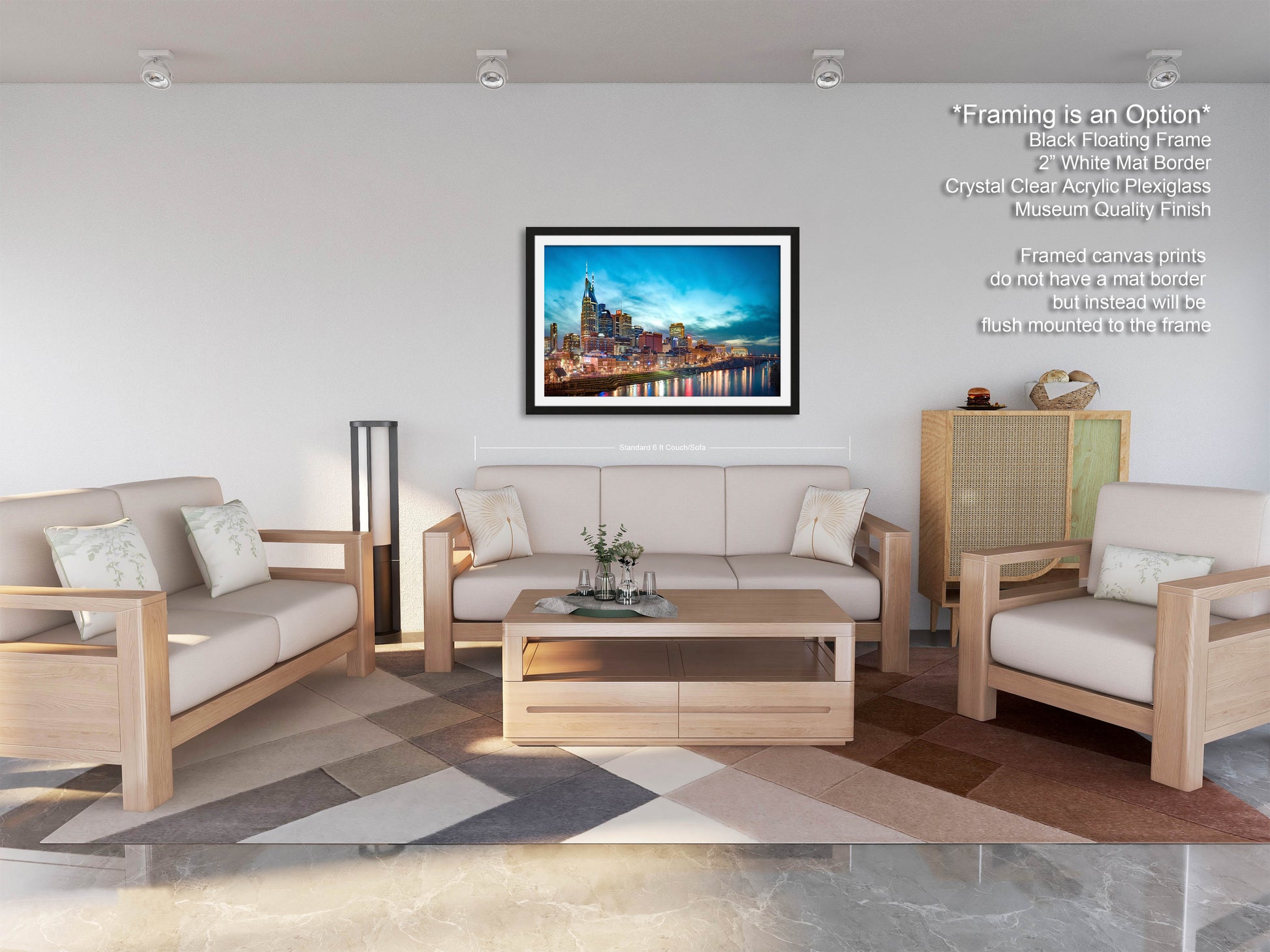 a living room filled with furniture and a painting on the wall