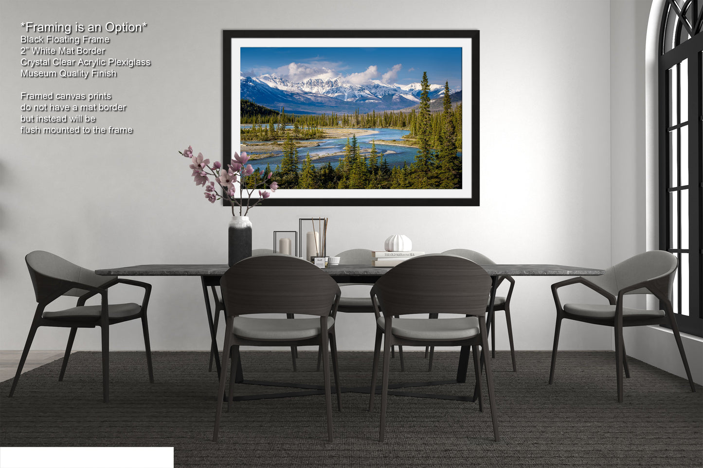 a dining room with a table and chairs