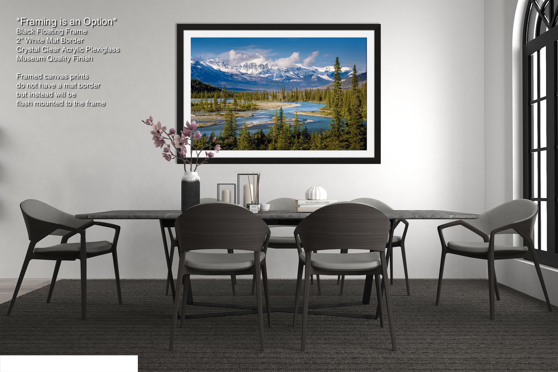 a dining room with a table and chairs