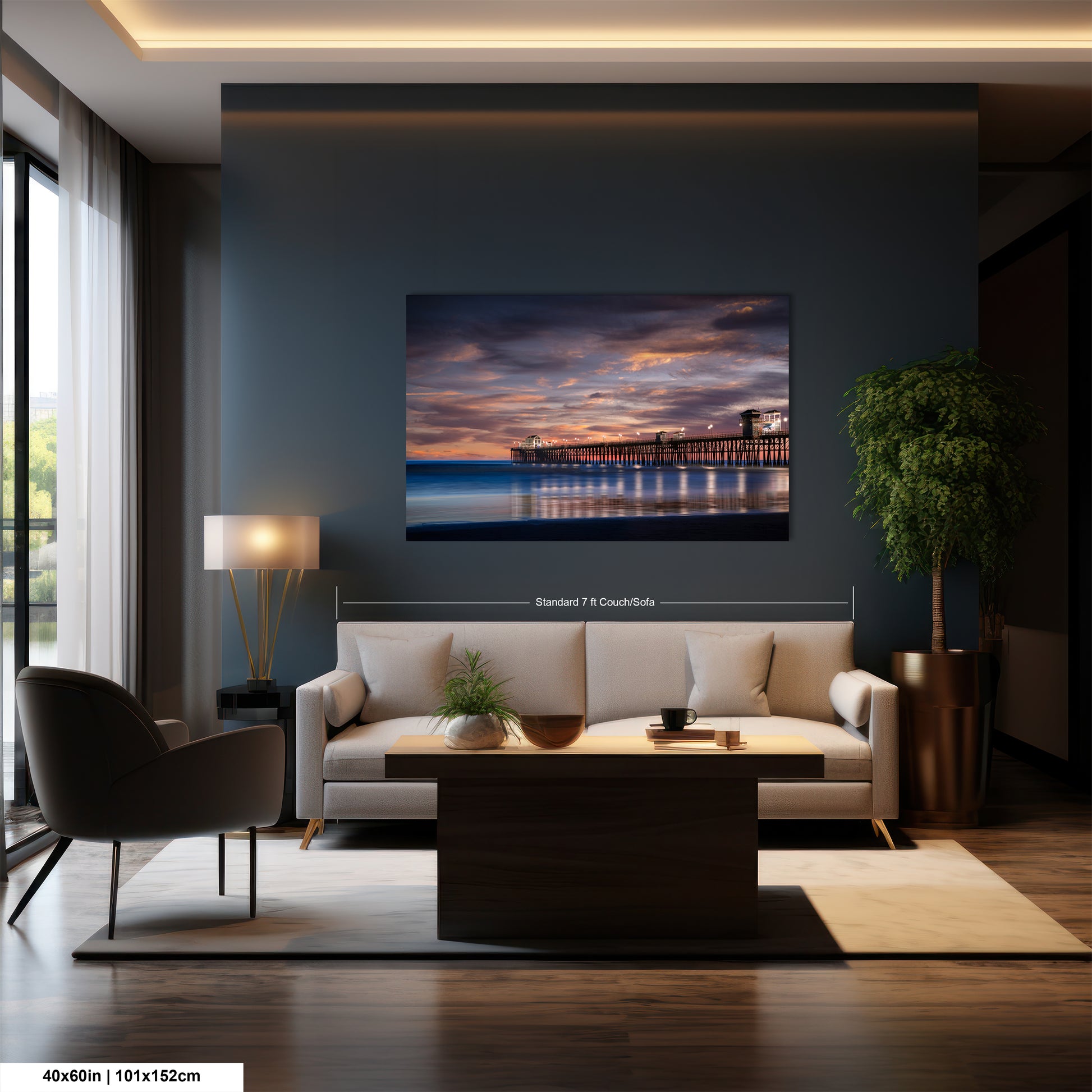 a living room filled with furniture and a painting on the wall