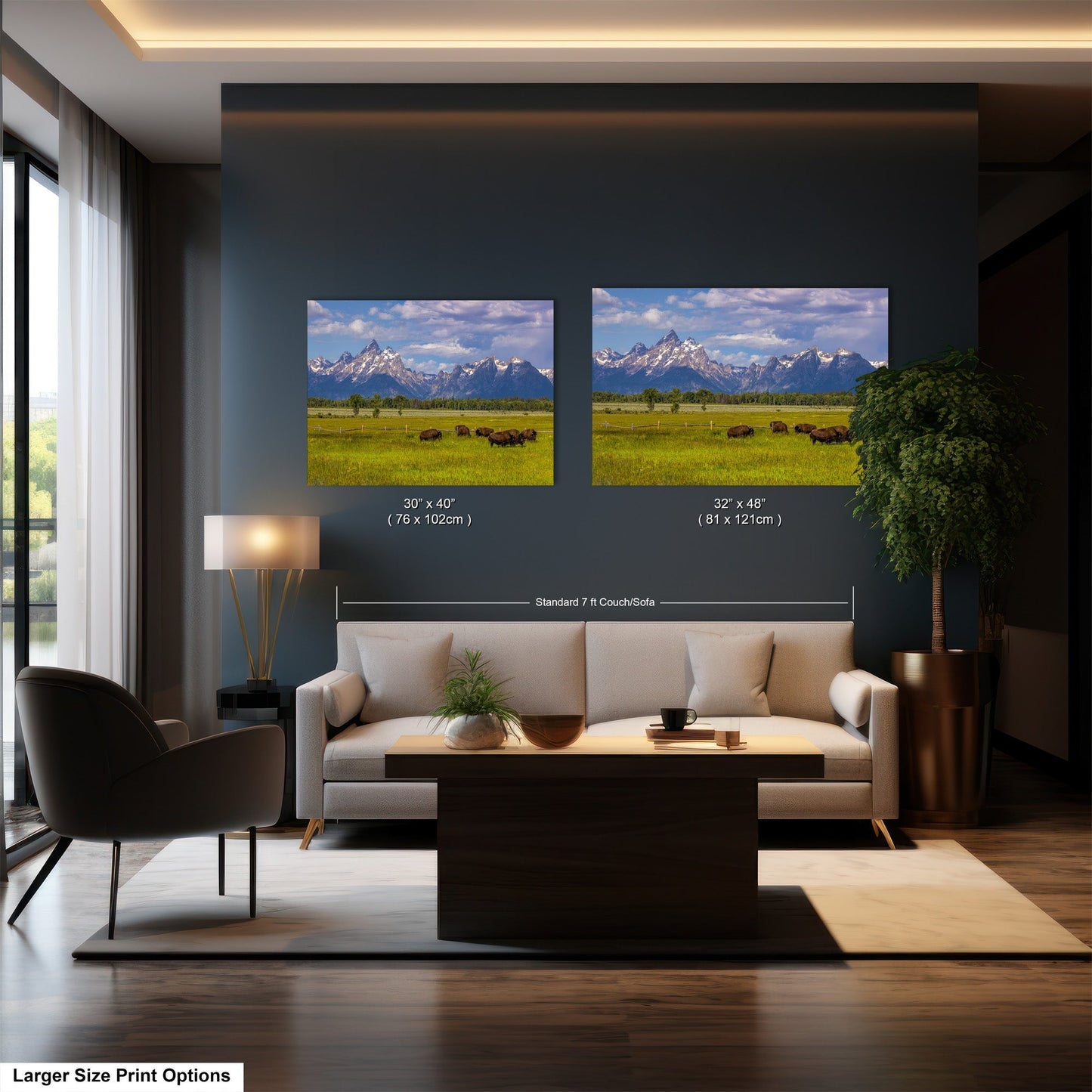 a living room filled with furniture and a painting on the wall