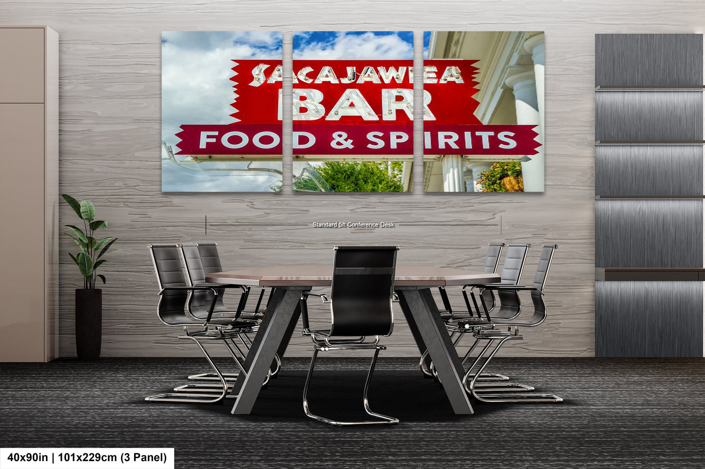 a picture of a food and spirits sign hanging on a wall