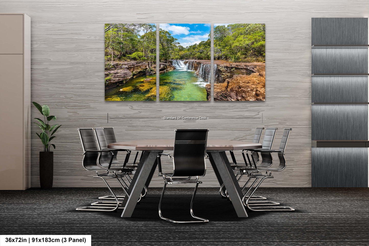 a dining room table with chairs and a painting on the wall