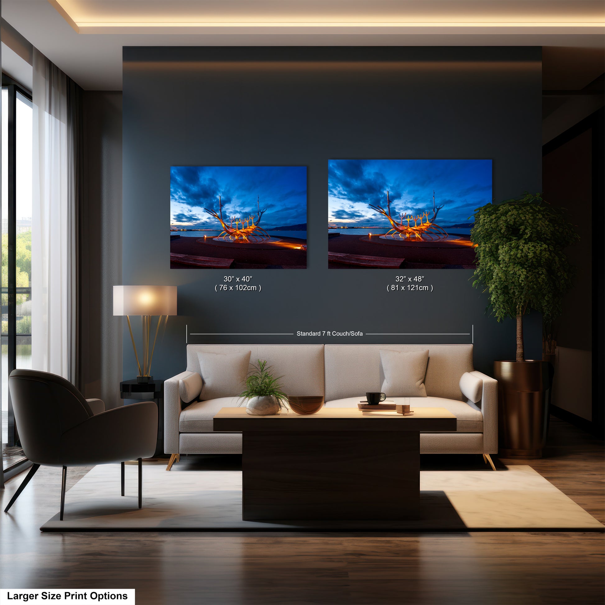 a living room filled with furniture and a painting on the wall