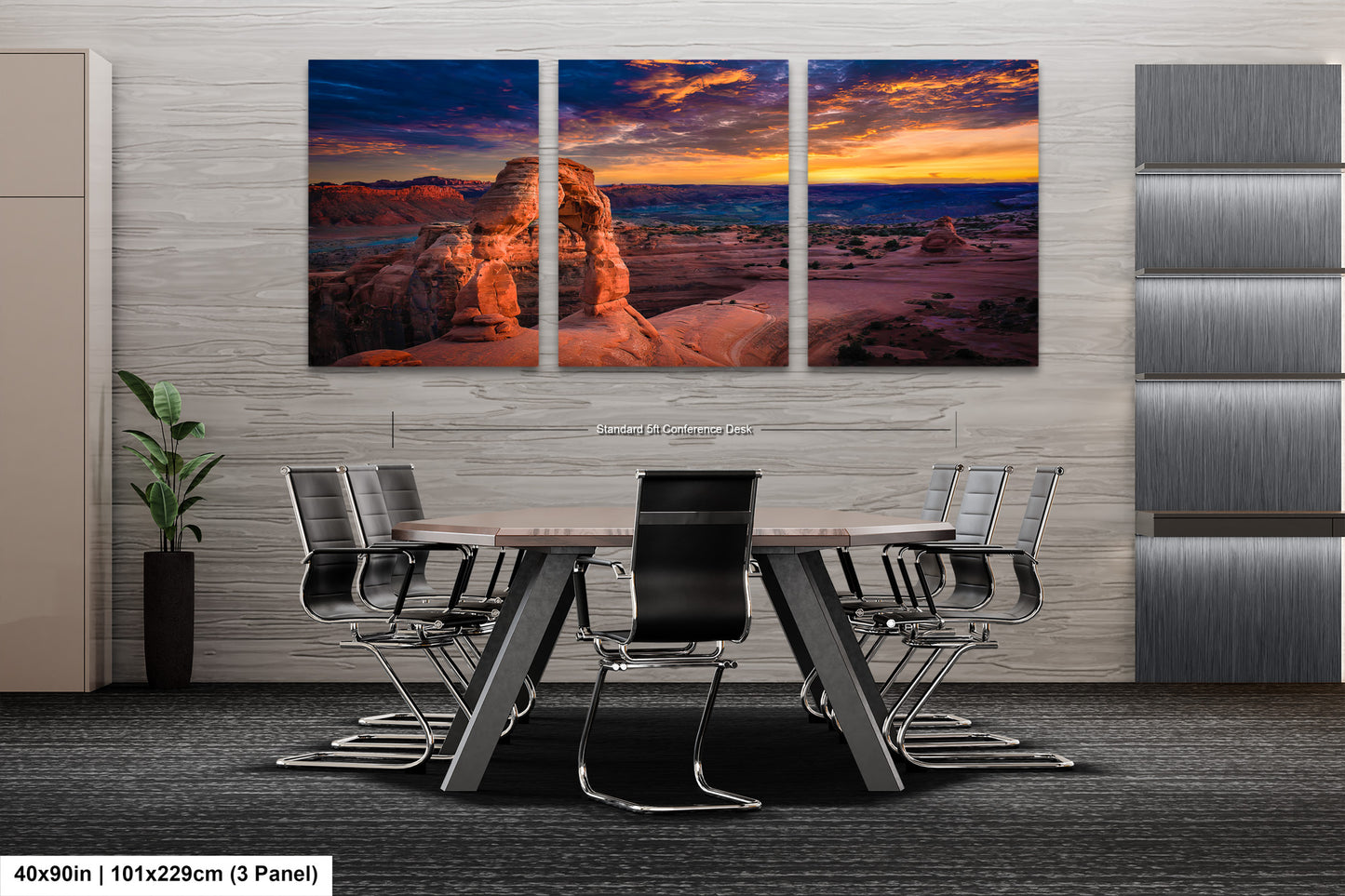 a dining room table with chairs and a painting on the wall