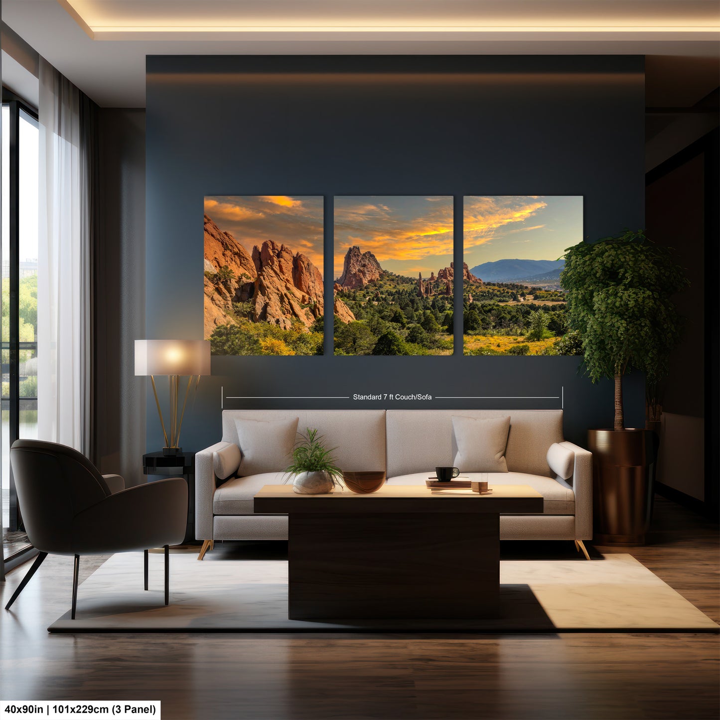 a living room filled with furniture and a painting on the wall
