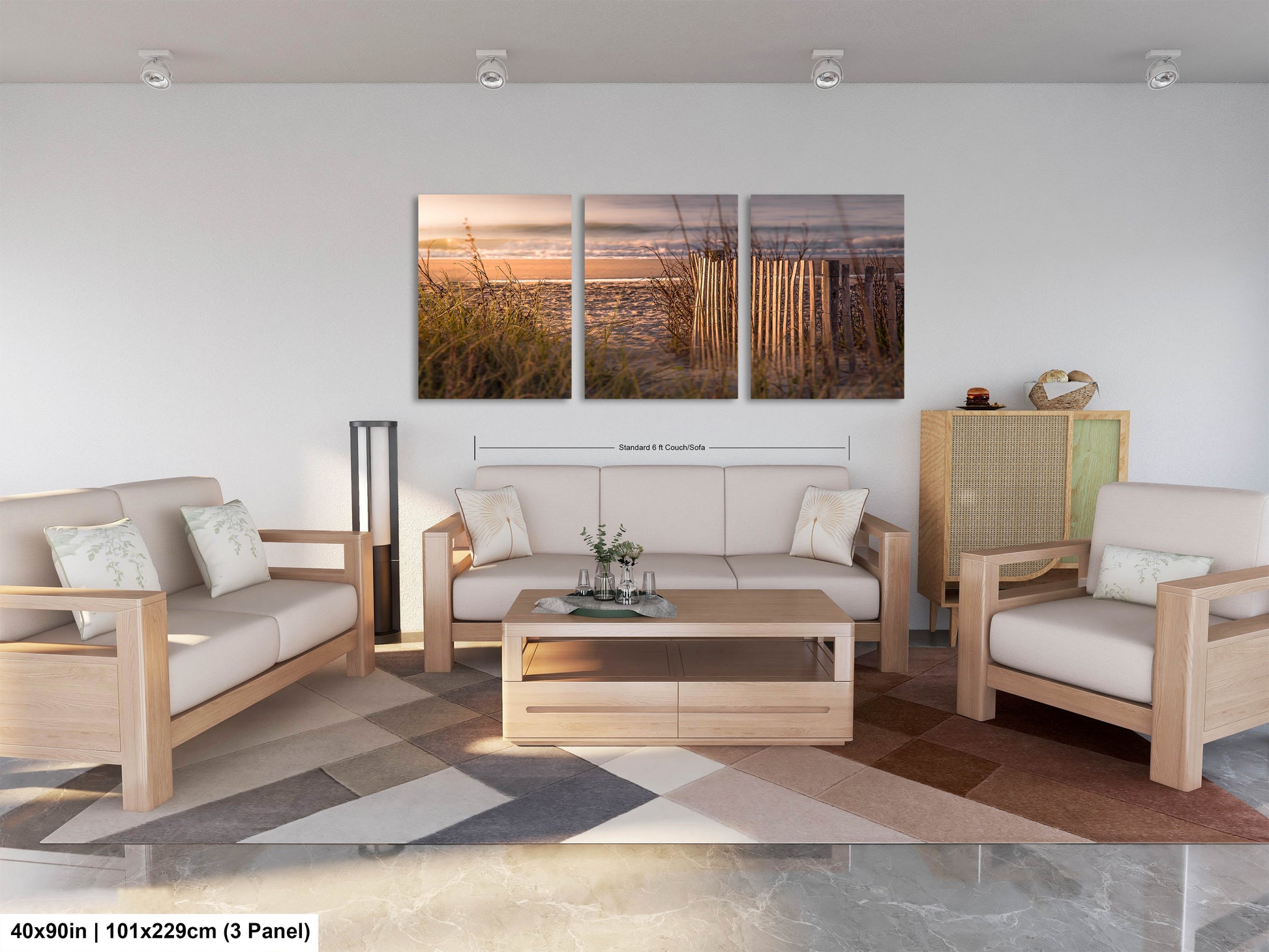 a living room filled with furniture and a painting on the wall