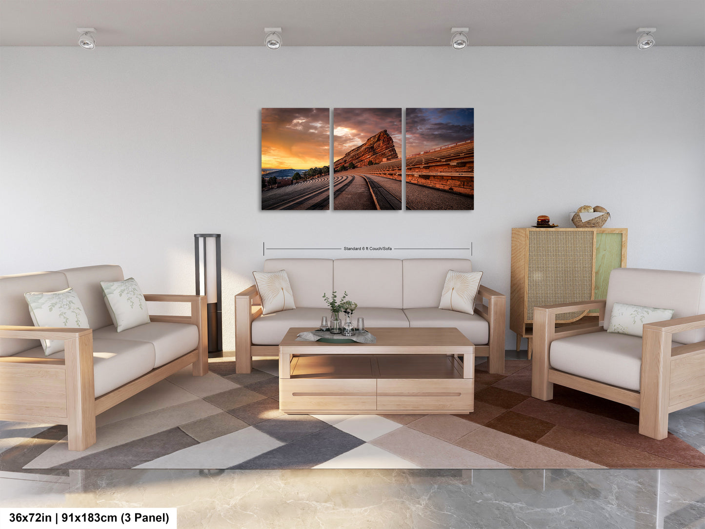 a living room filled with furniture and a painting on the wall