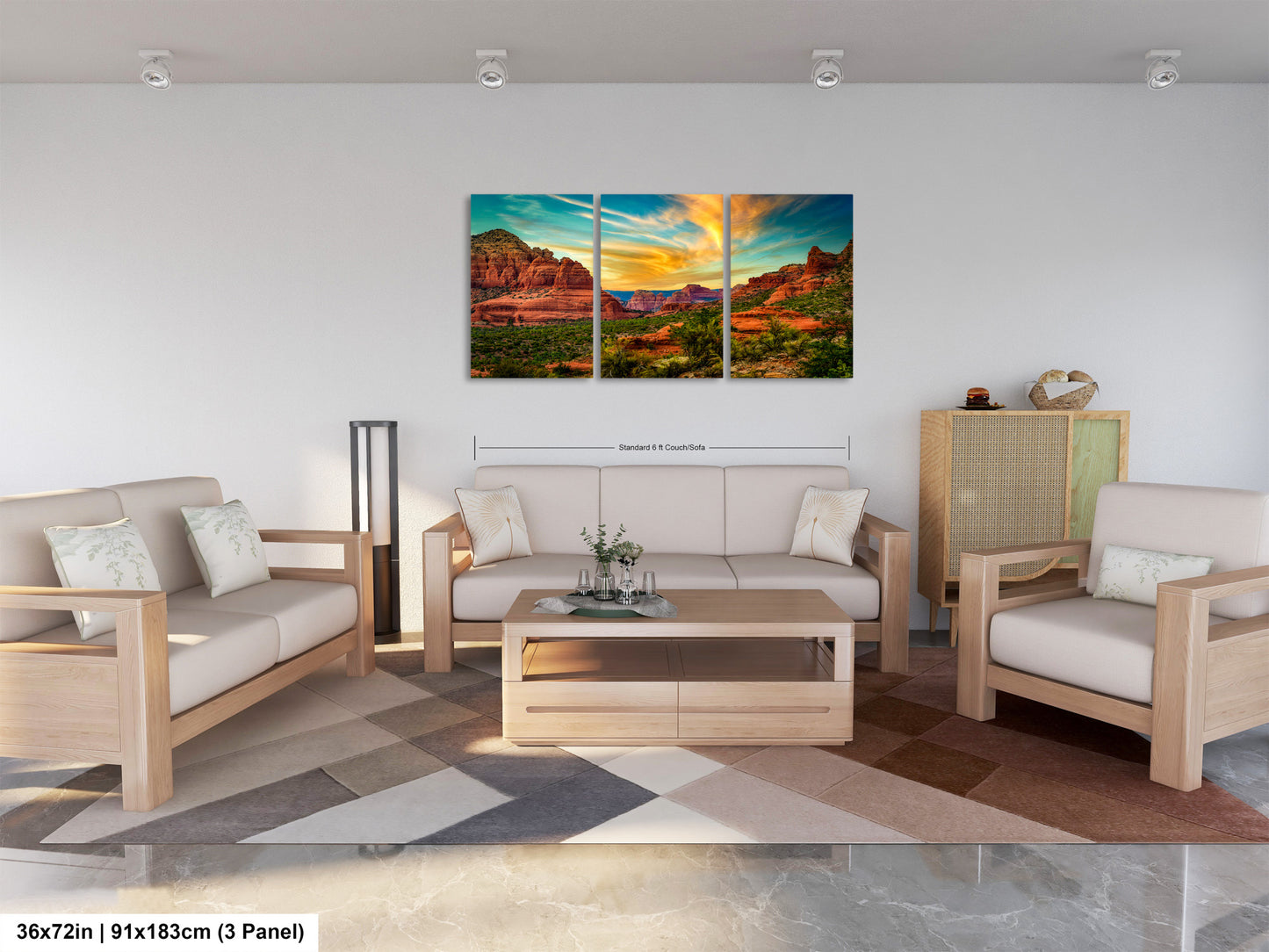 a living room filled with furniture and a painting on the wall
