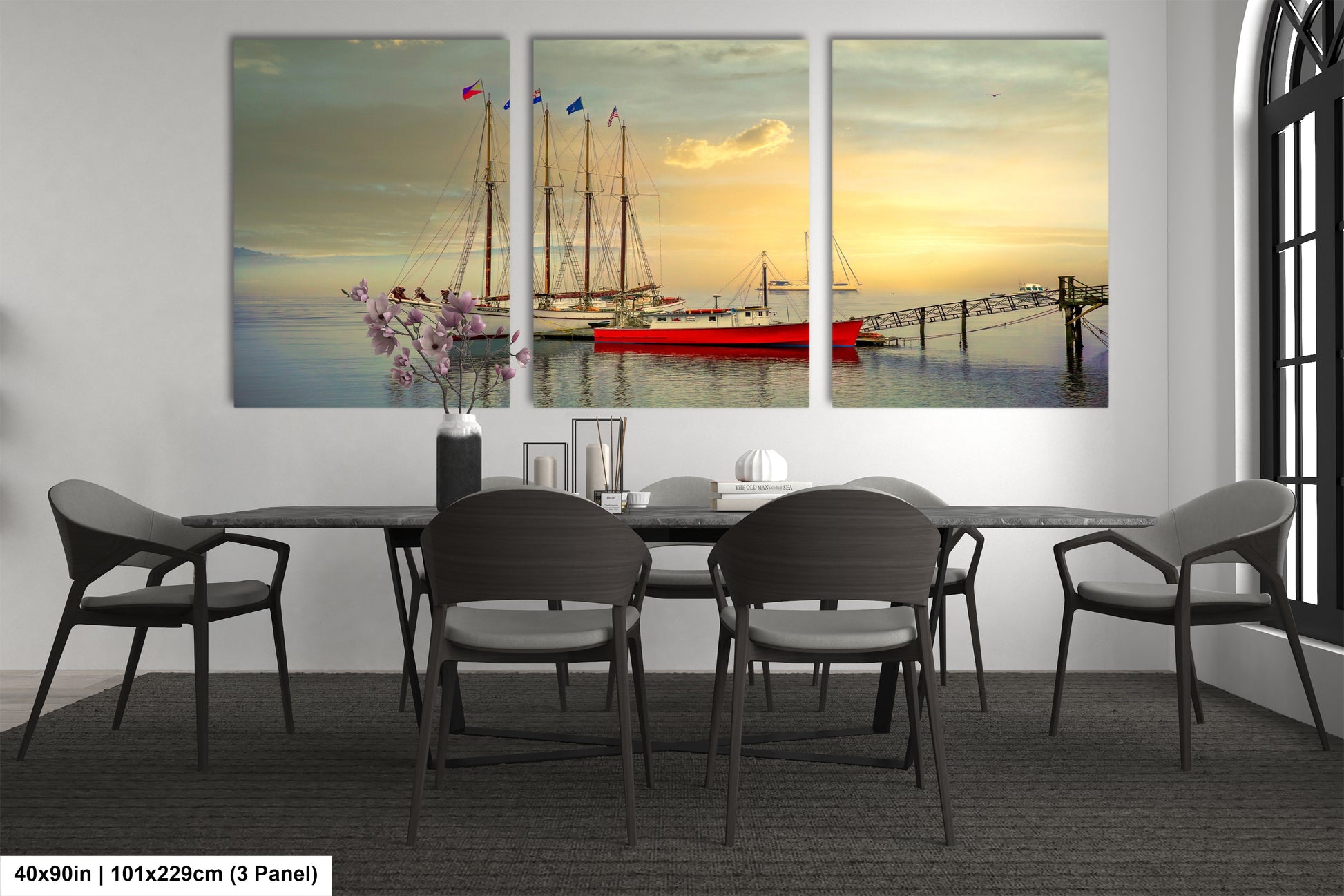 a dining room with a table and chairs