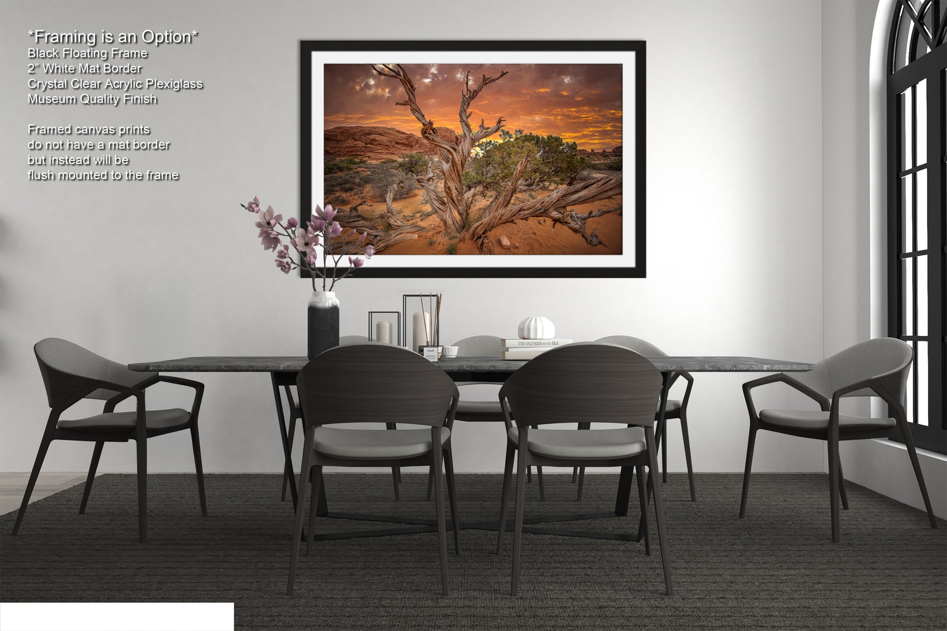 a picture of a dining room with a table and chairs