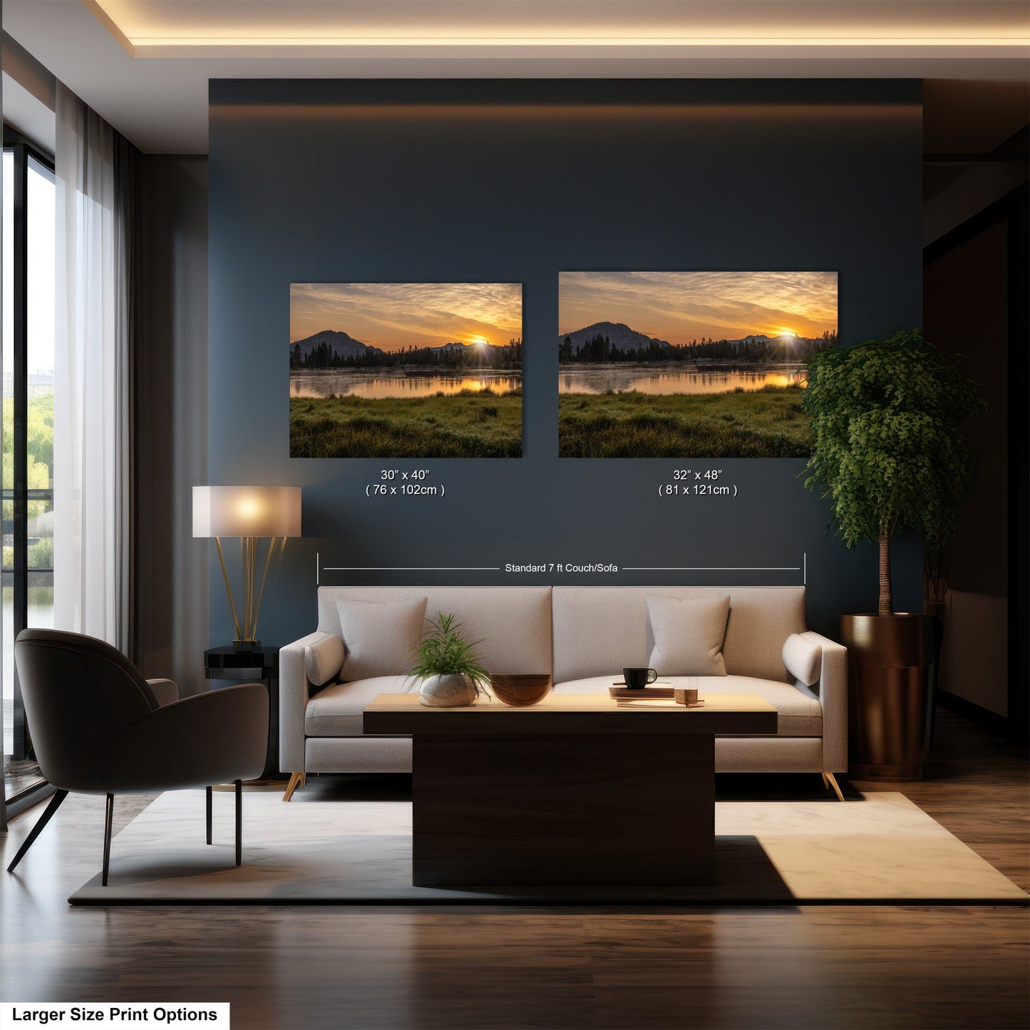 a living room filled with furniture and a painting on the wall
