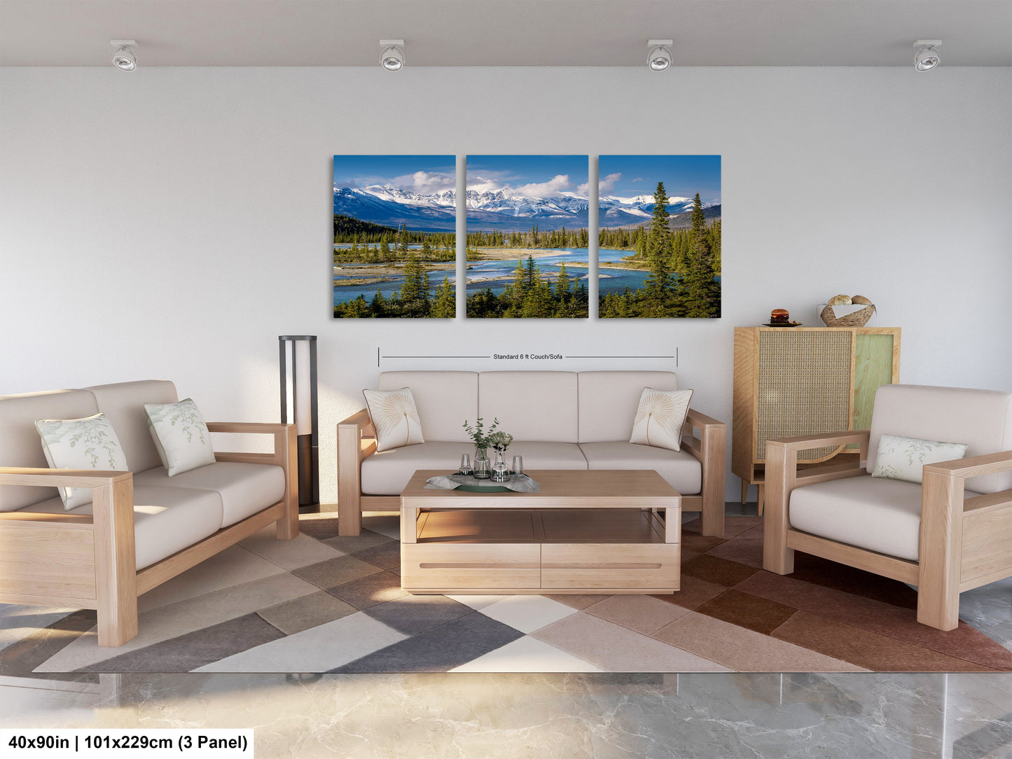 a living room filled with furniture and a painting on the wall