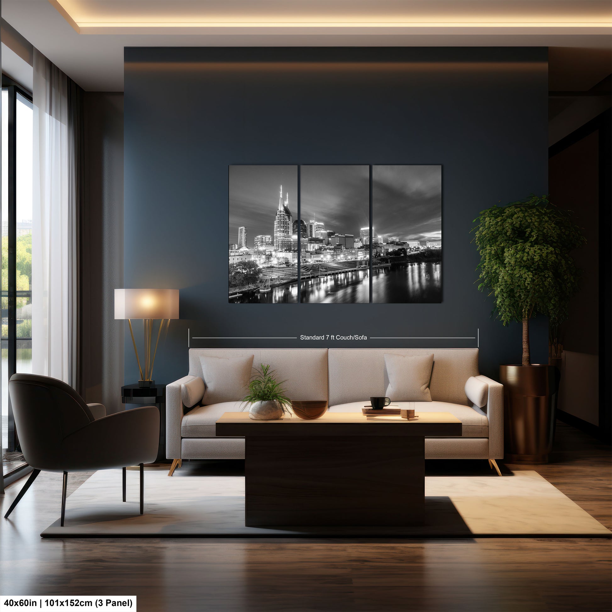 a living room filled with furniture and a painting on the wall