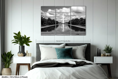 a black and white photo of a bedroom with a bed