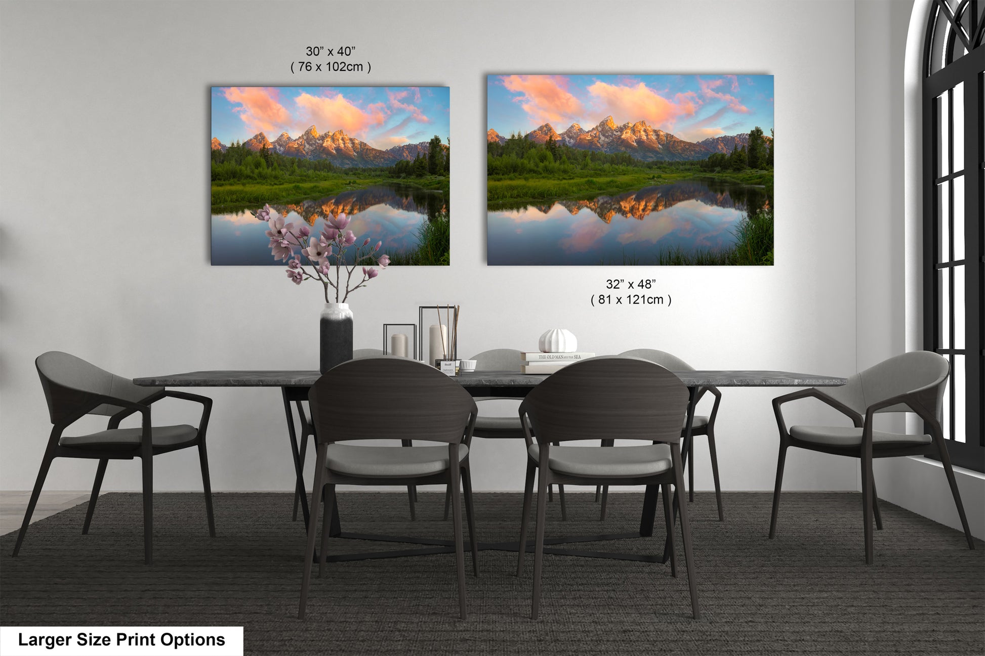 a dining room with a table and chairs