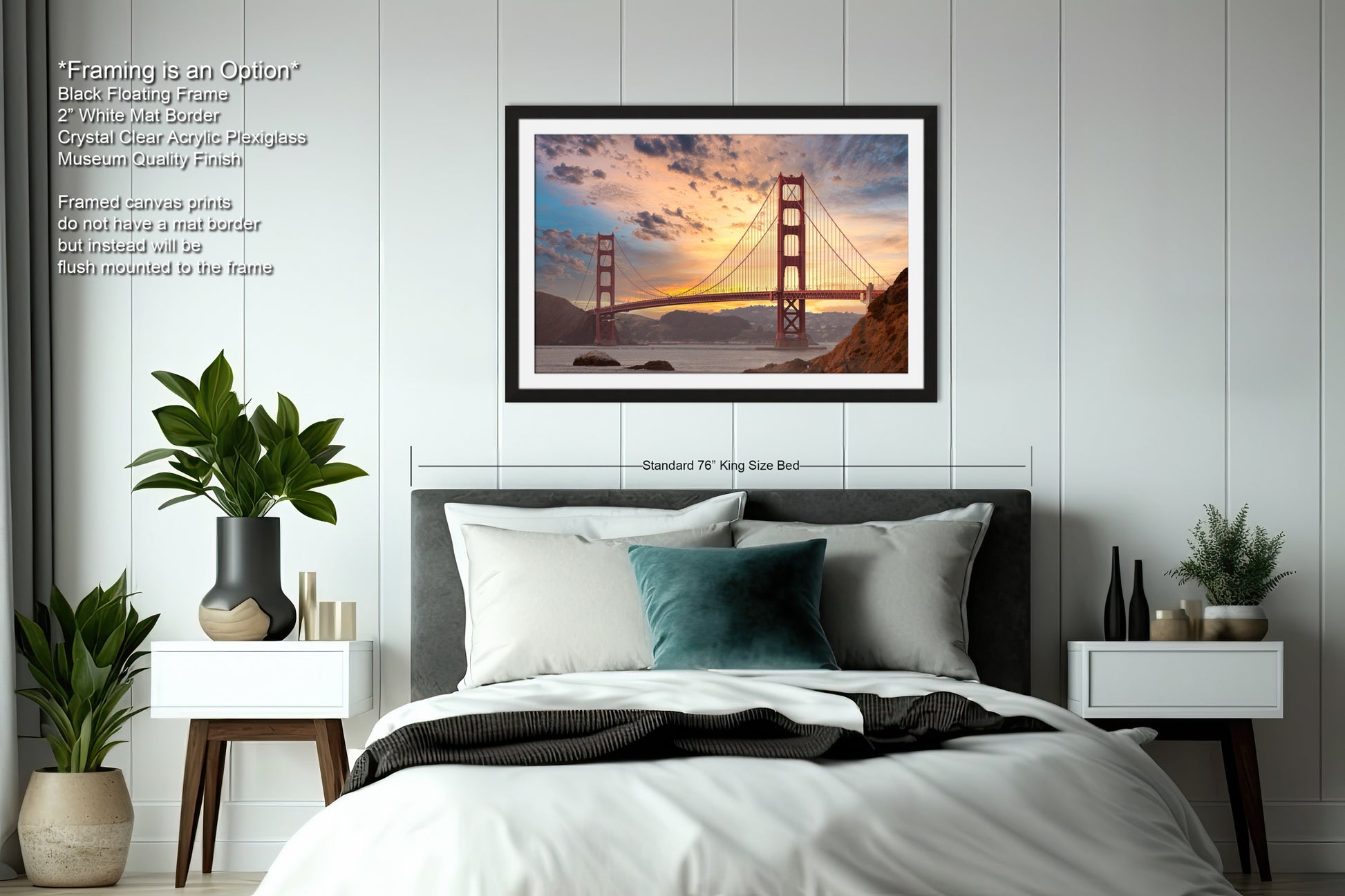a picture of a bed with a view of the golden gate bridge