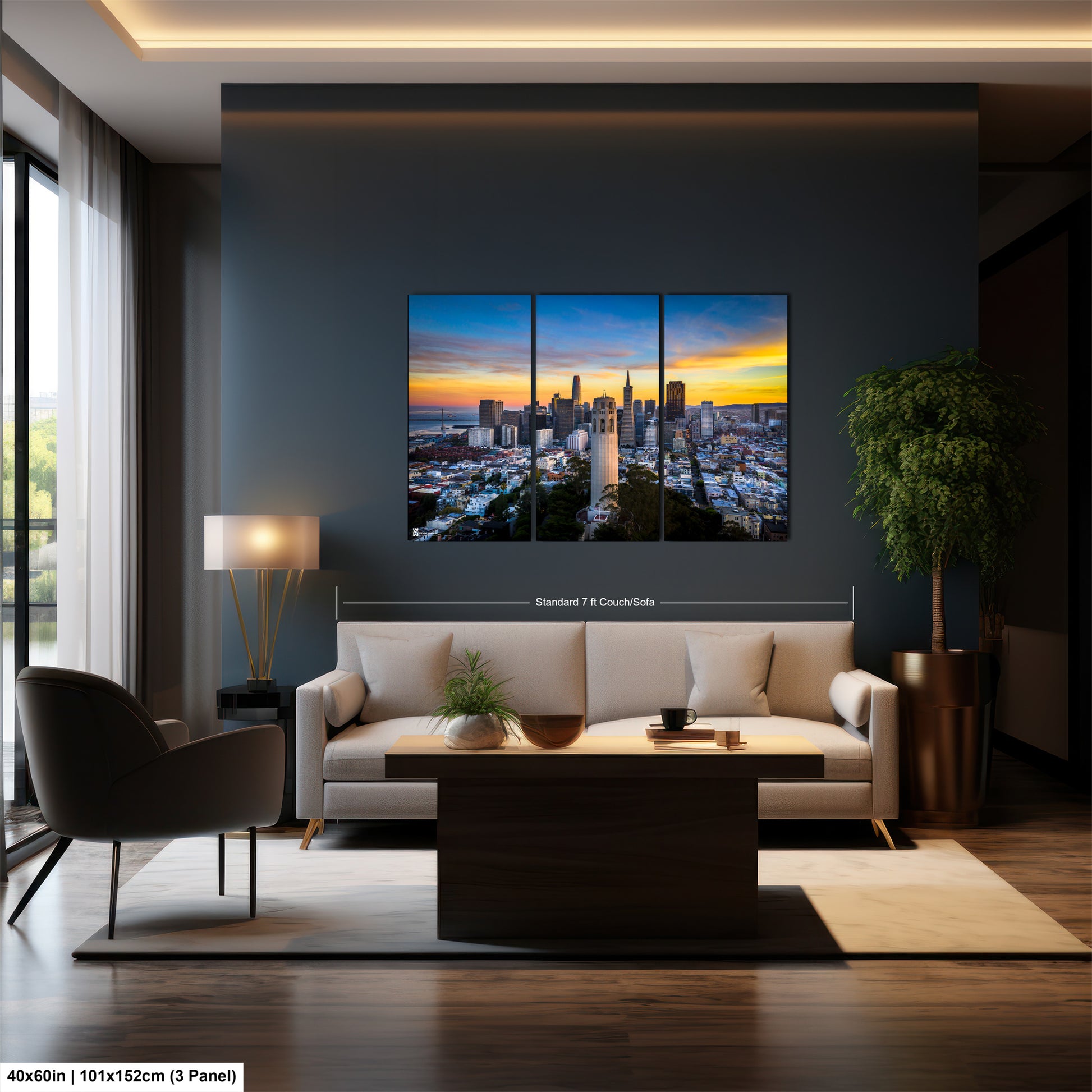 a living room filled with furniture and a painting on the wall