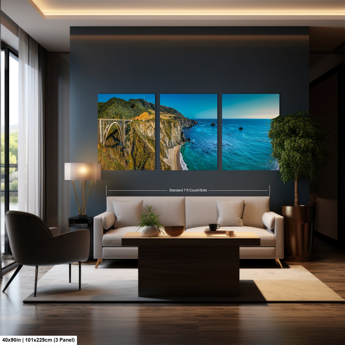 a living room filled with furniture and a painting on the wall