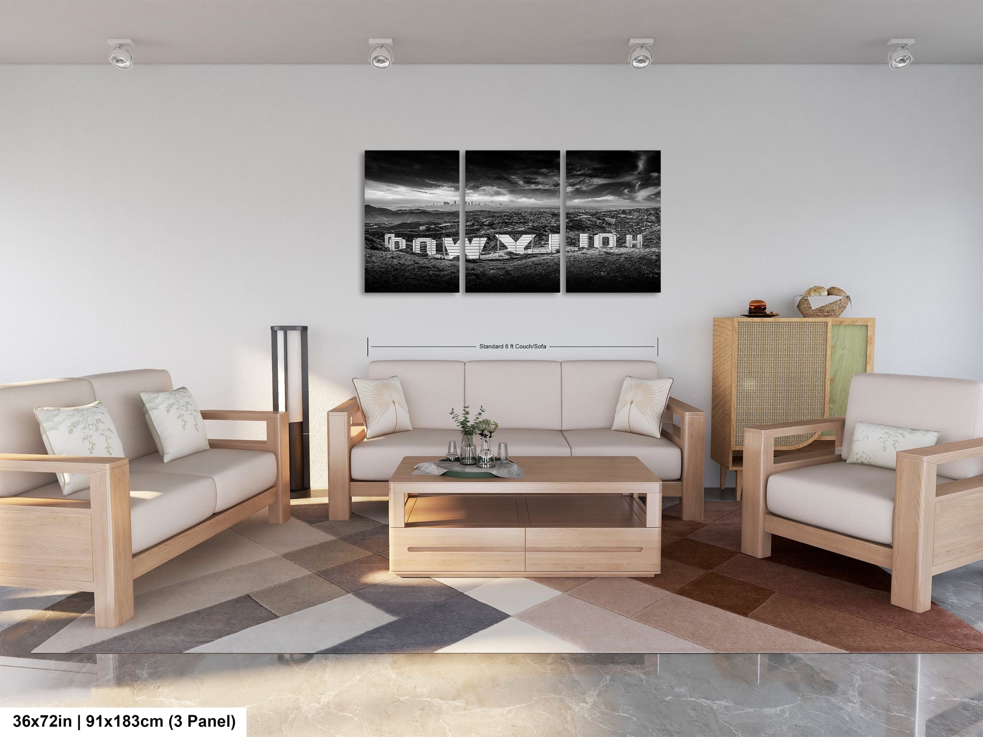 a living room filled with furniture and a painting on the wall
