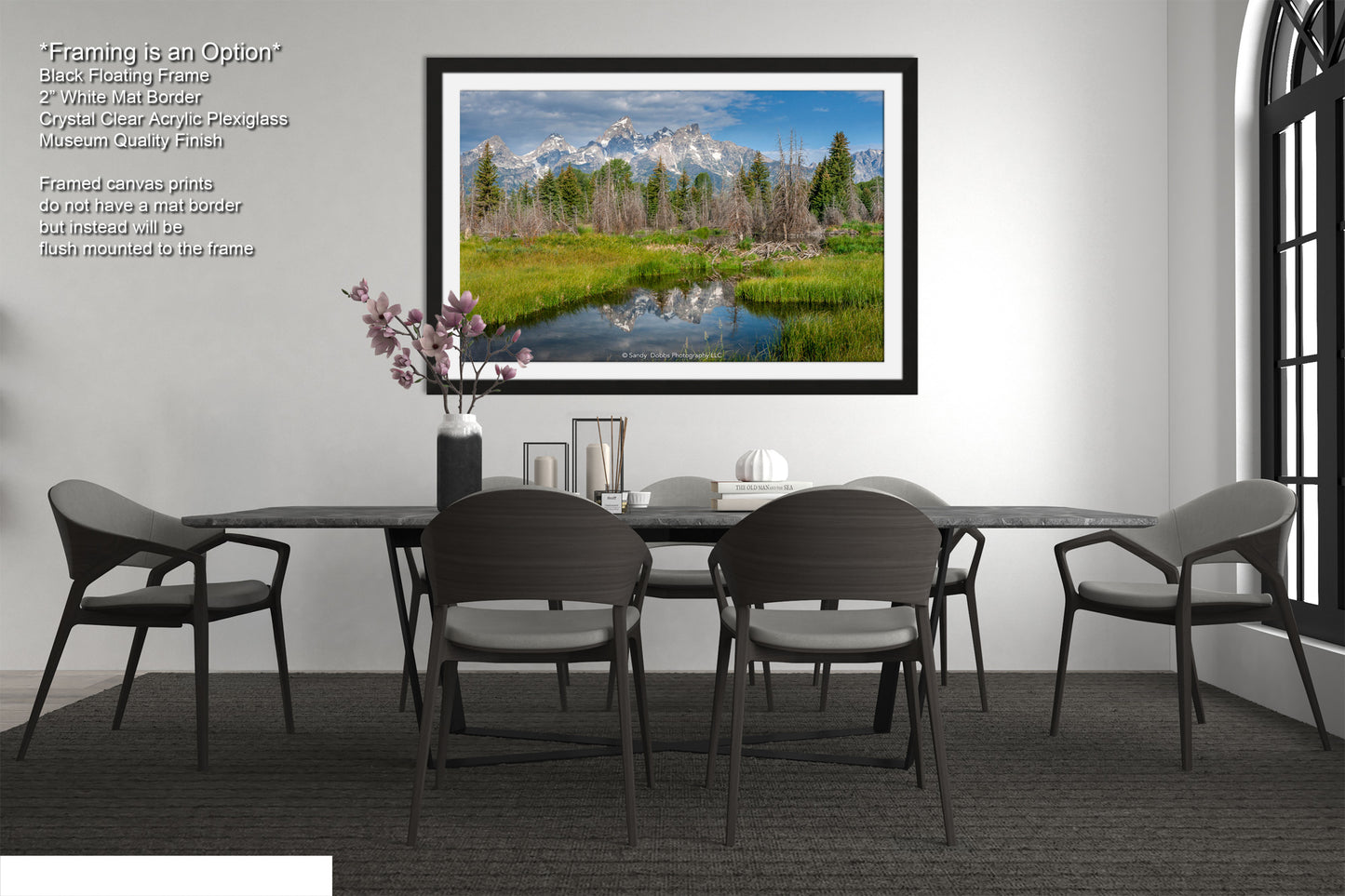 a picture of a dining room with a table and chairs