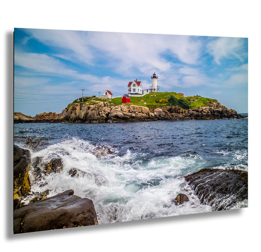 a picture of a lighthouse on a small island