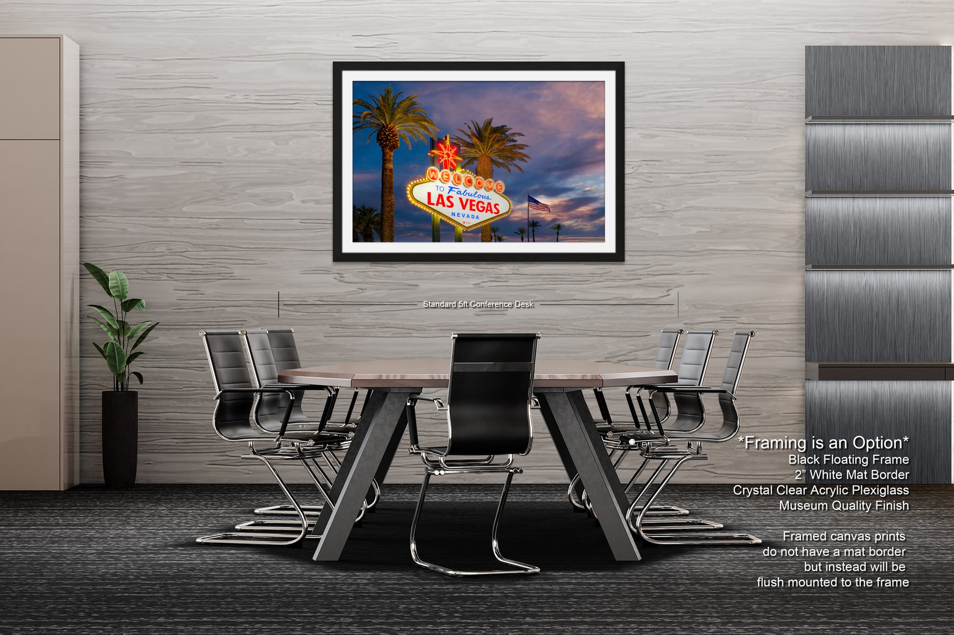 a picture of a las vegas sign hanging on a wall