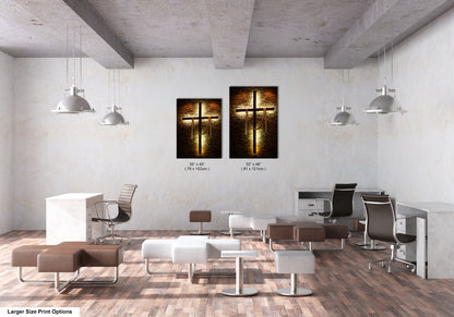 a room with two paintings of a cross on the wall