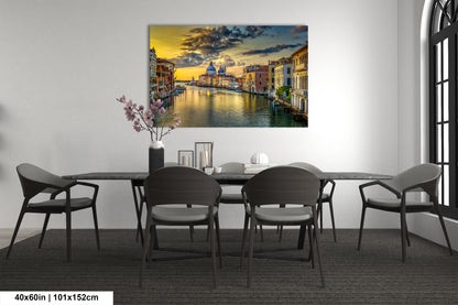 a dining room table with chairs and a painting on the wall