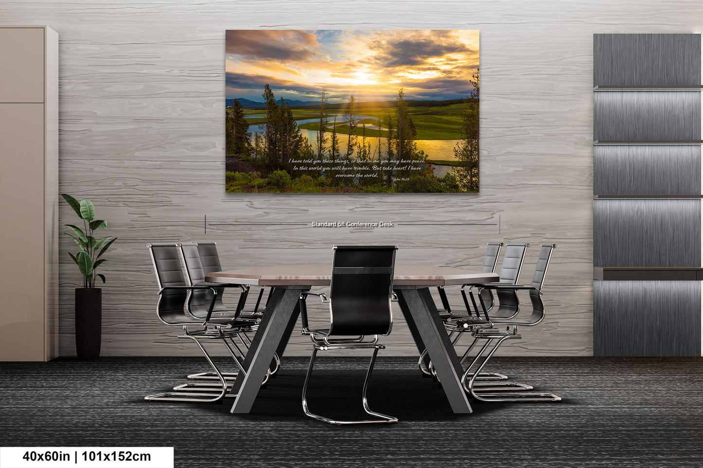 a dining room table with chairs and a painting on the wall