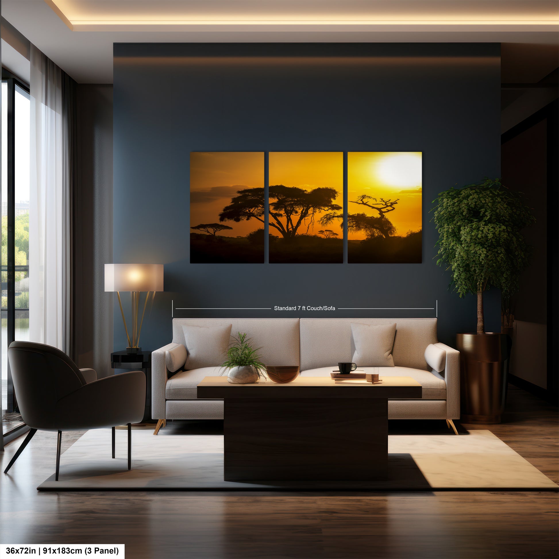 a living room filled with furniture and a painting on the wall