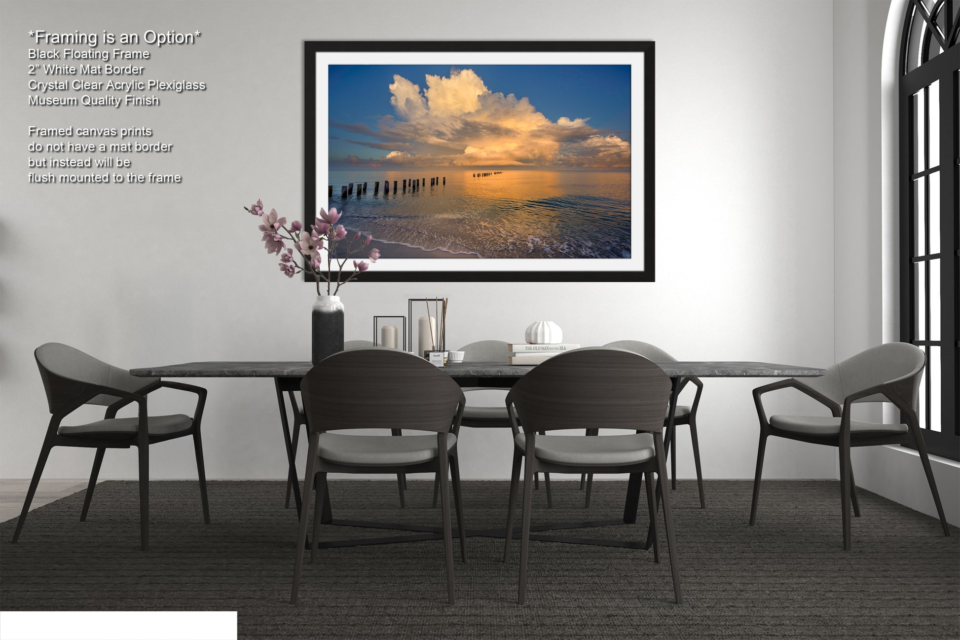 a picture of a dining room with a table and chairs