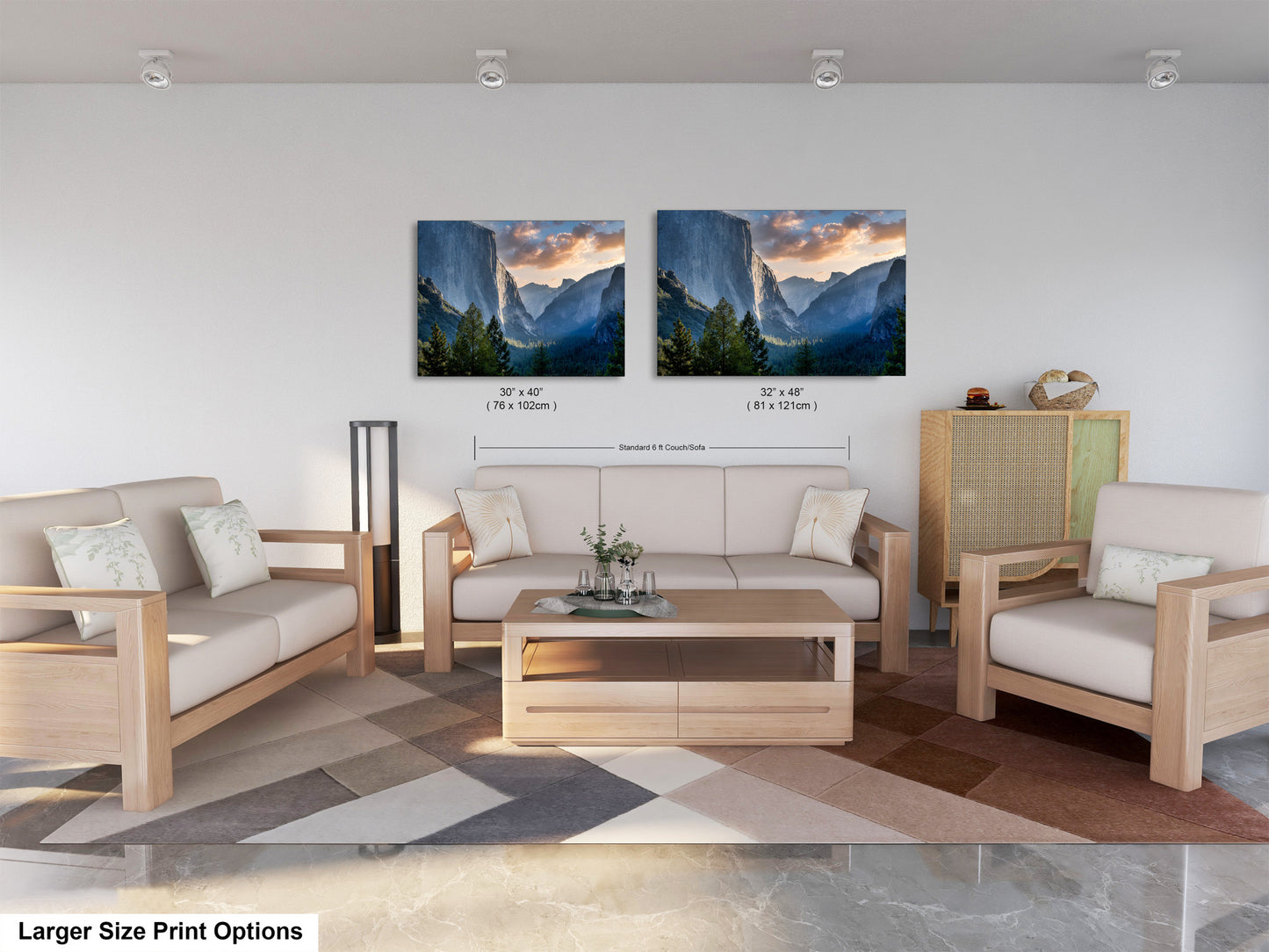 a living room filled with furniture and a painting on the wall