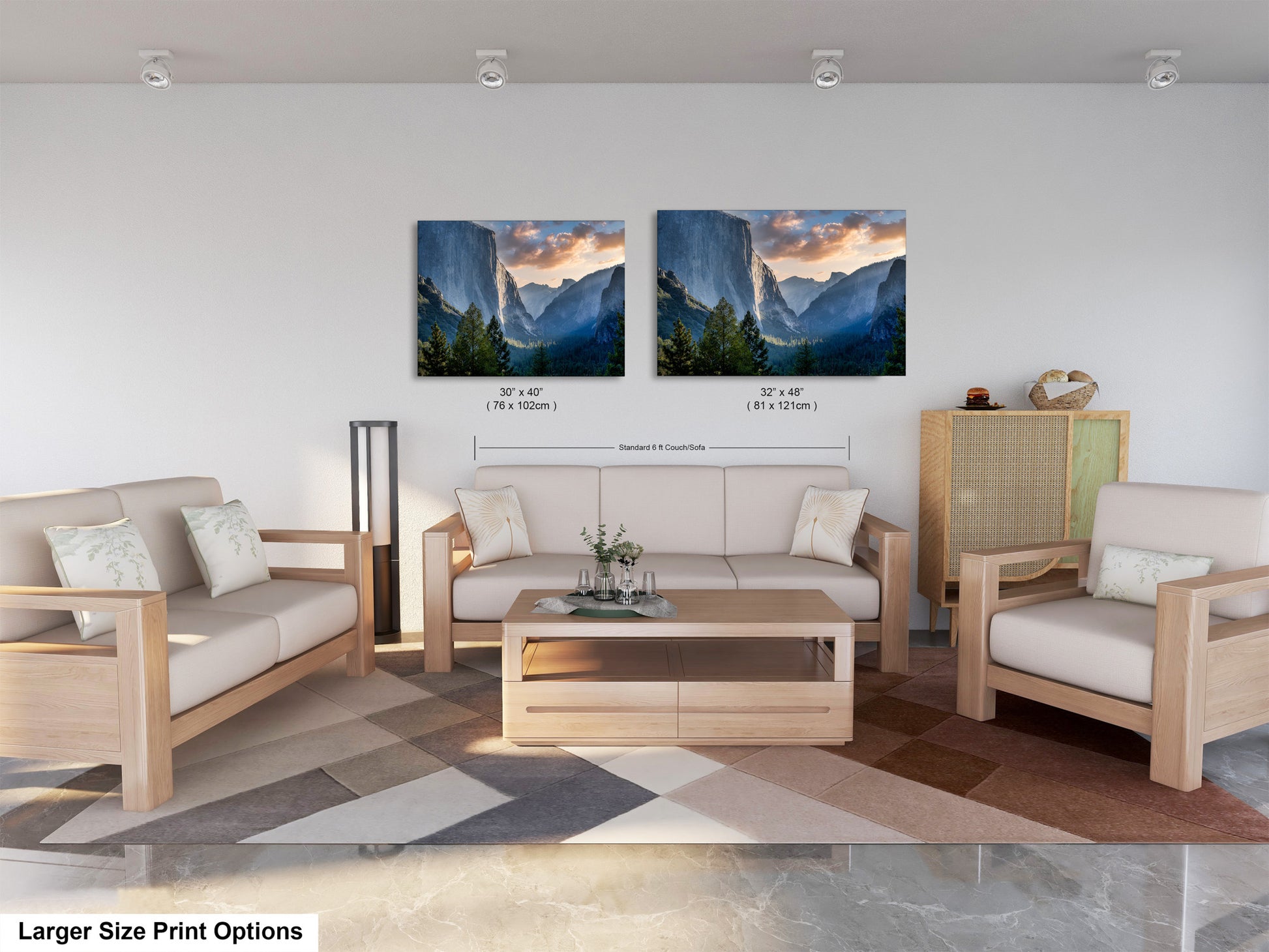 a living room filled with furniture and a painting on the wall