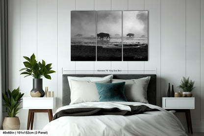 a black and white photo of a bedroom with a bed