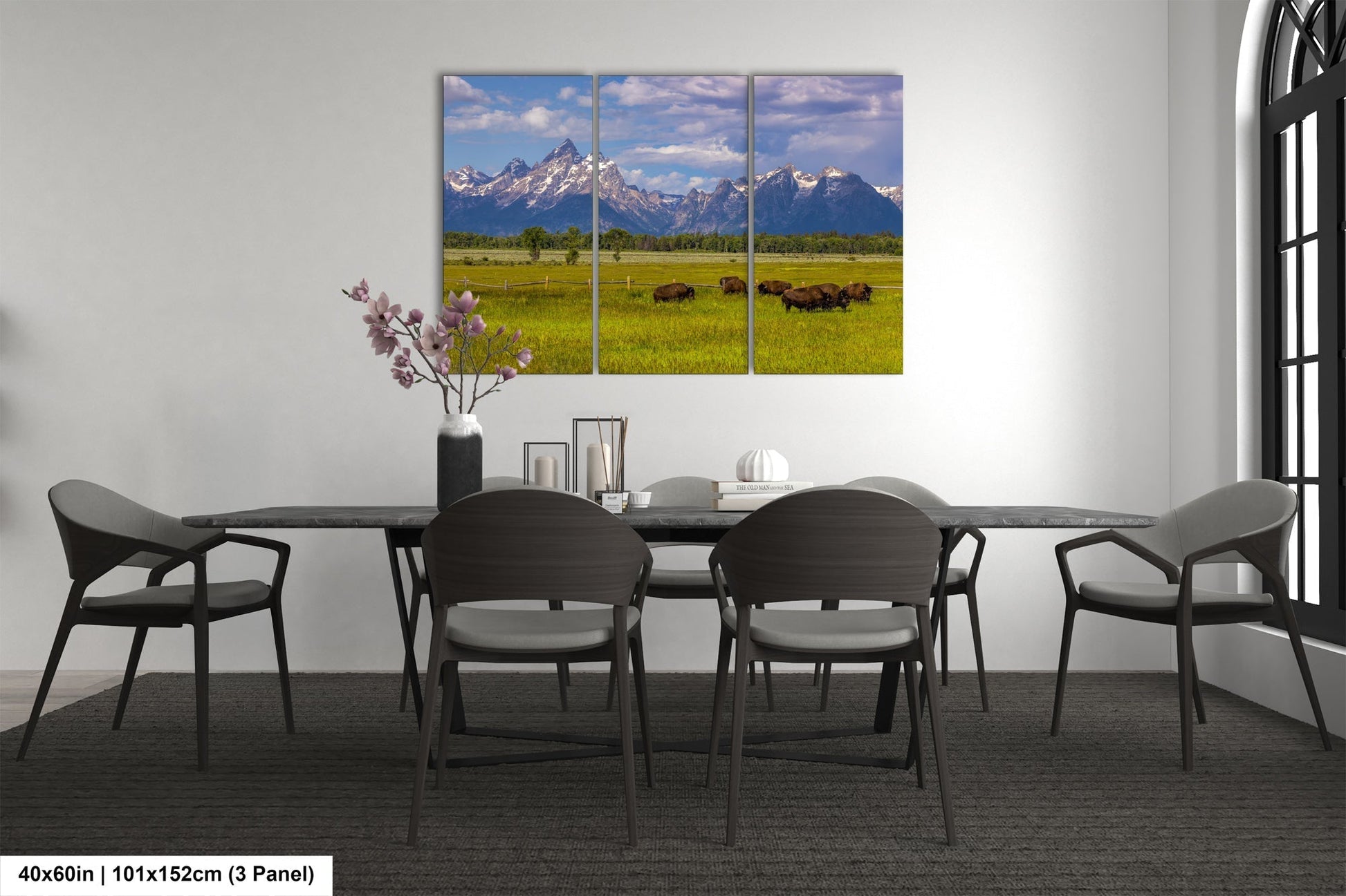 a dining room with a table and chairs