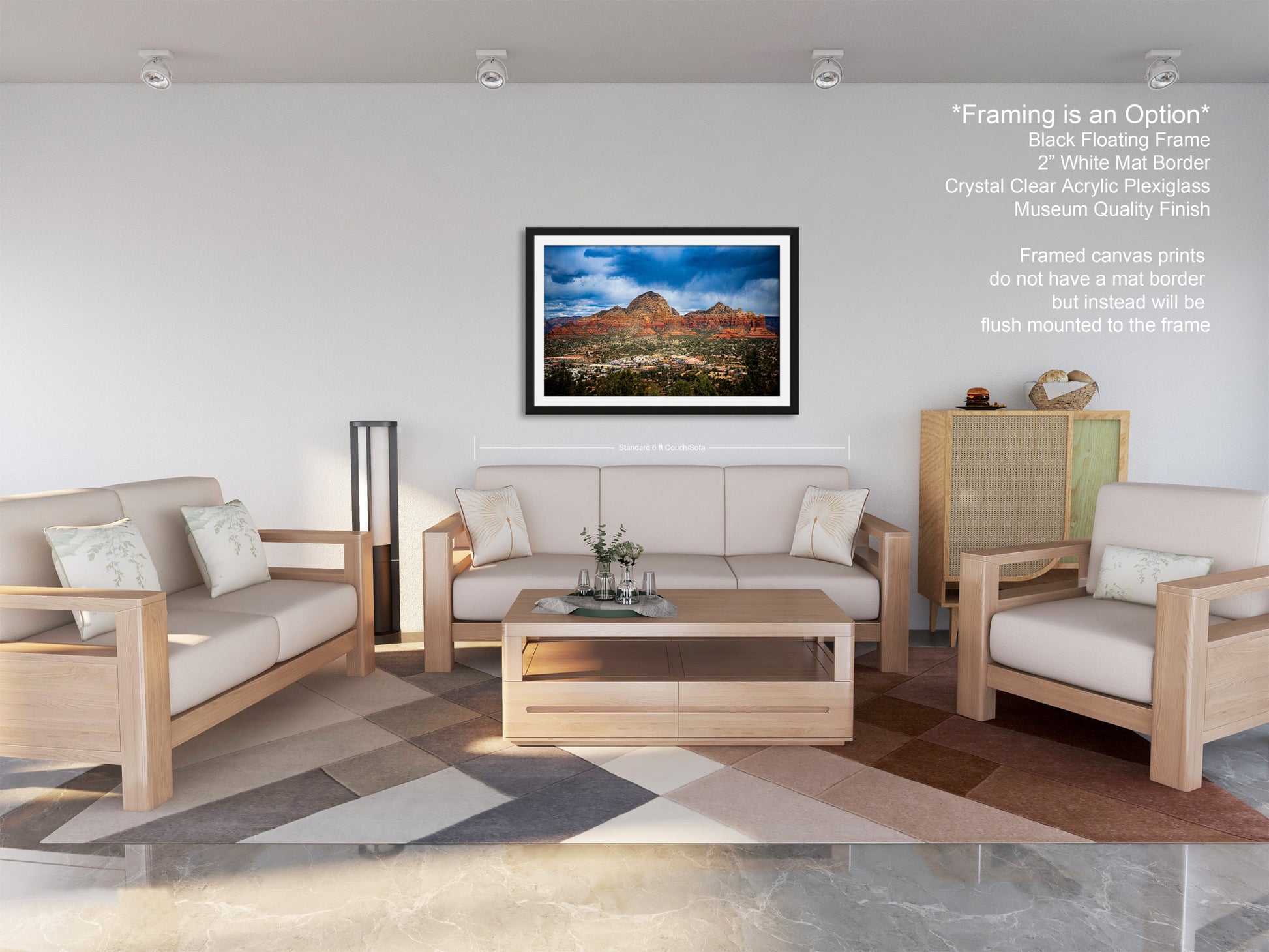 a living room filled with furniture and a painting on the wall