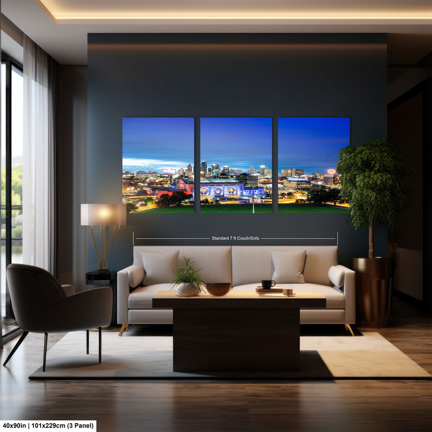 a living room filled with furniture and a large window