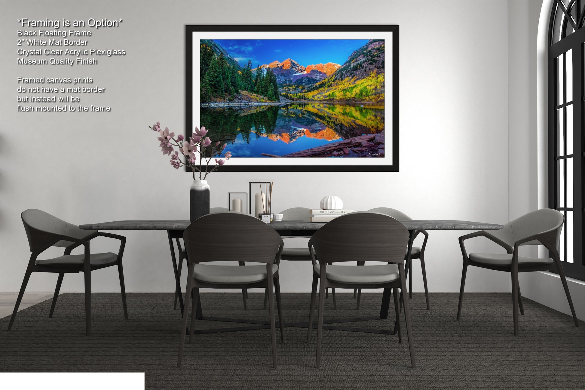 a dining room with a table and chairs