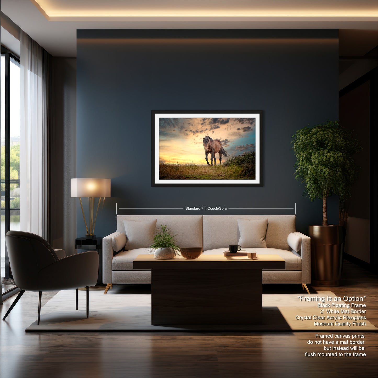 a living room with a couch a chair and a painting on the wall