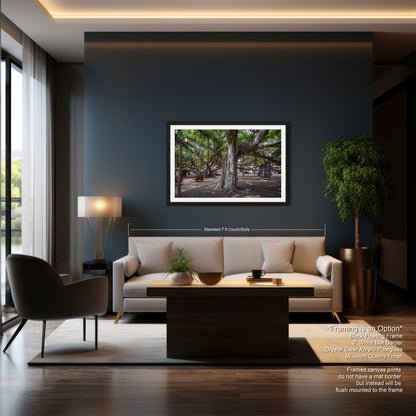 a living room with a couch a table and a picture on the wall