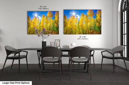a dining room table with four chairs and a painting on the wall