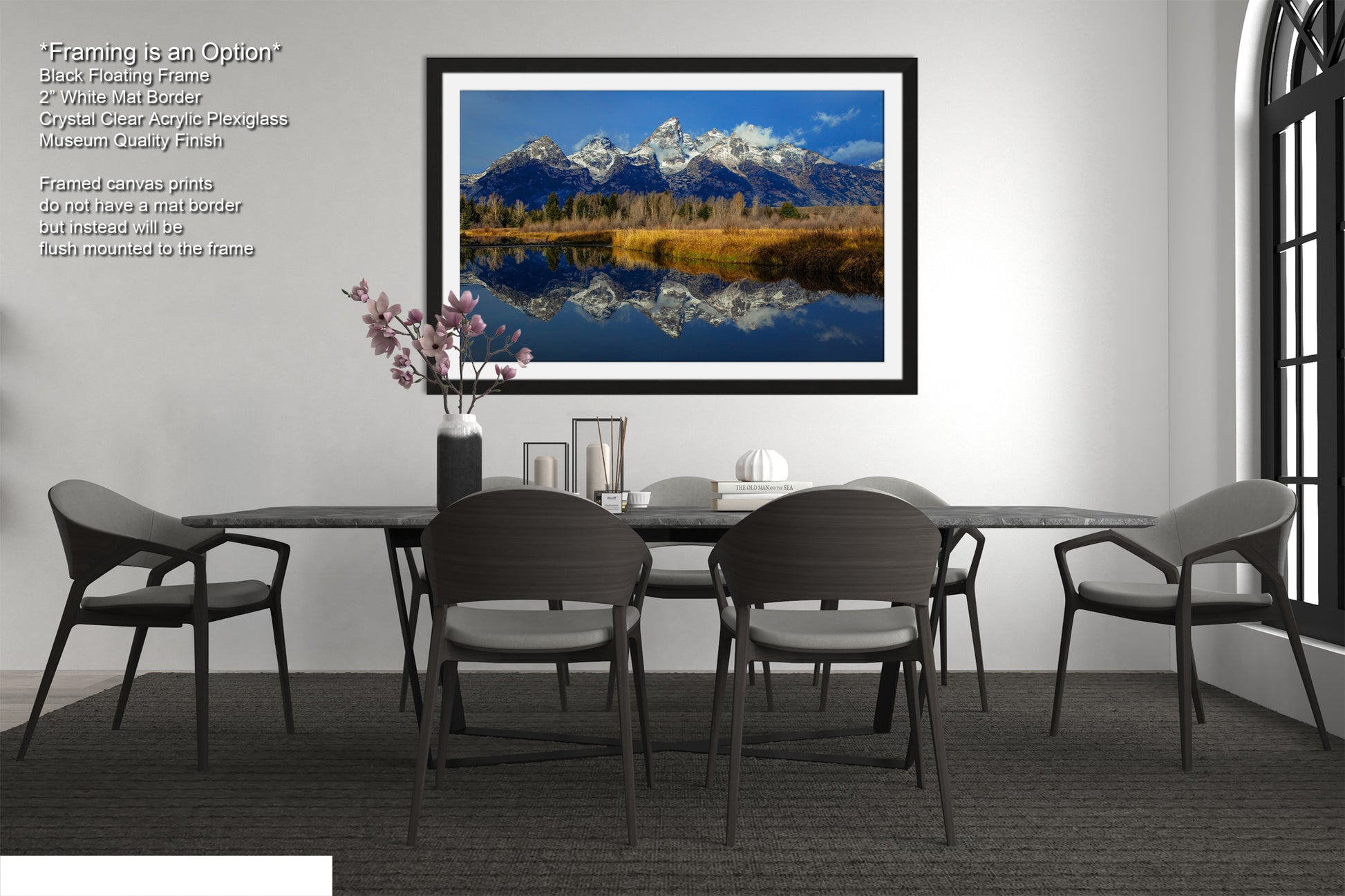 a picture of a dining room with a table and chairs