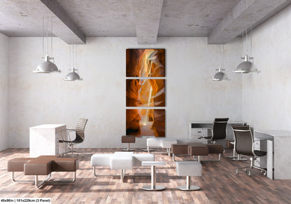 a room with a lot of chairs and a painting on the wall