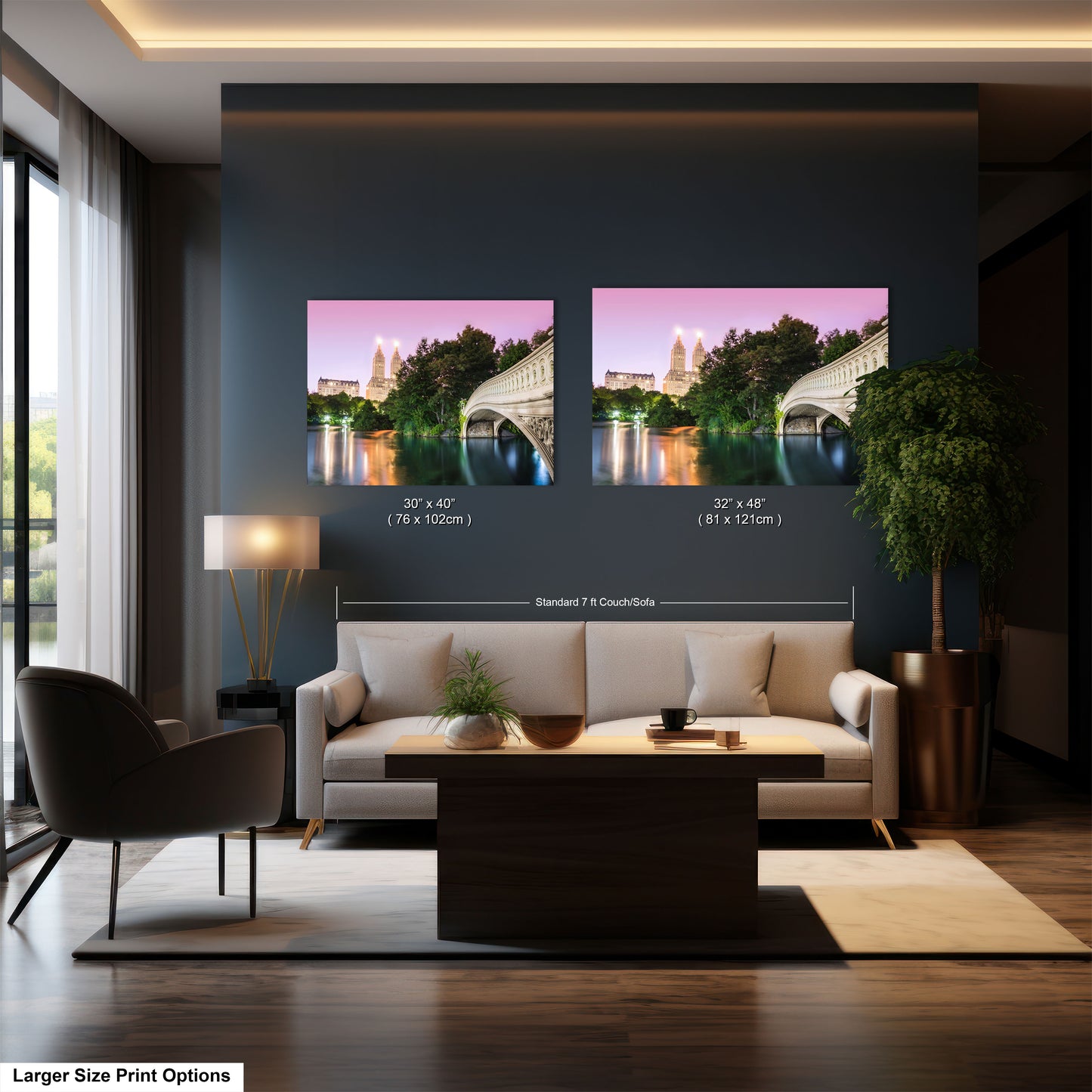 a living room filled with furniture and a painting on the wall